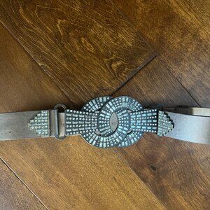 Chico's Leather Glitzy Stretch Belt Size S/M Bronze/Silver